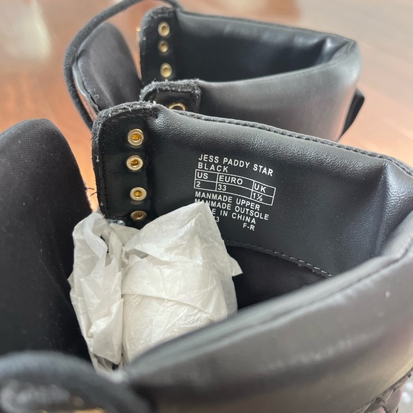 Black and gold accent Sam Edelman perforated combat boots for little princess. - Picture 3 of 11